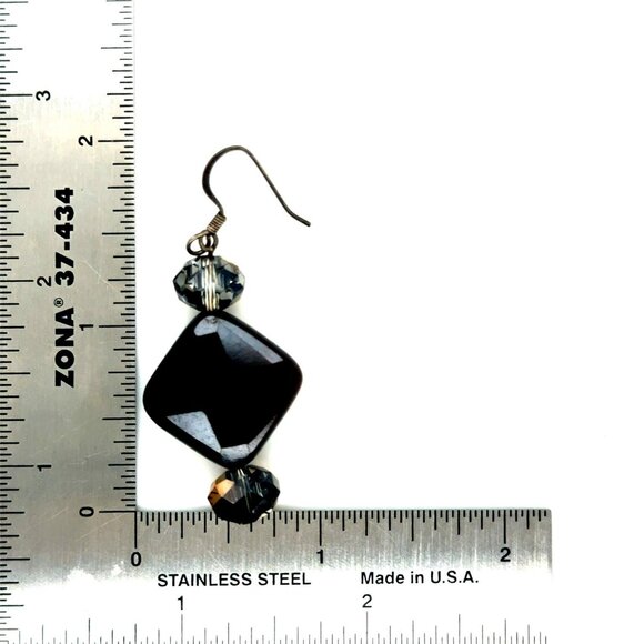 Black Faceted Dangle Earrings - Picture 2 of 5